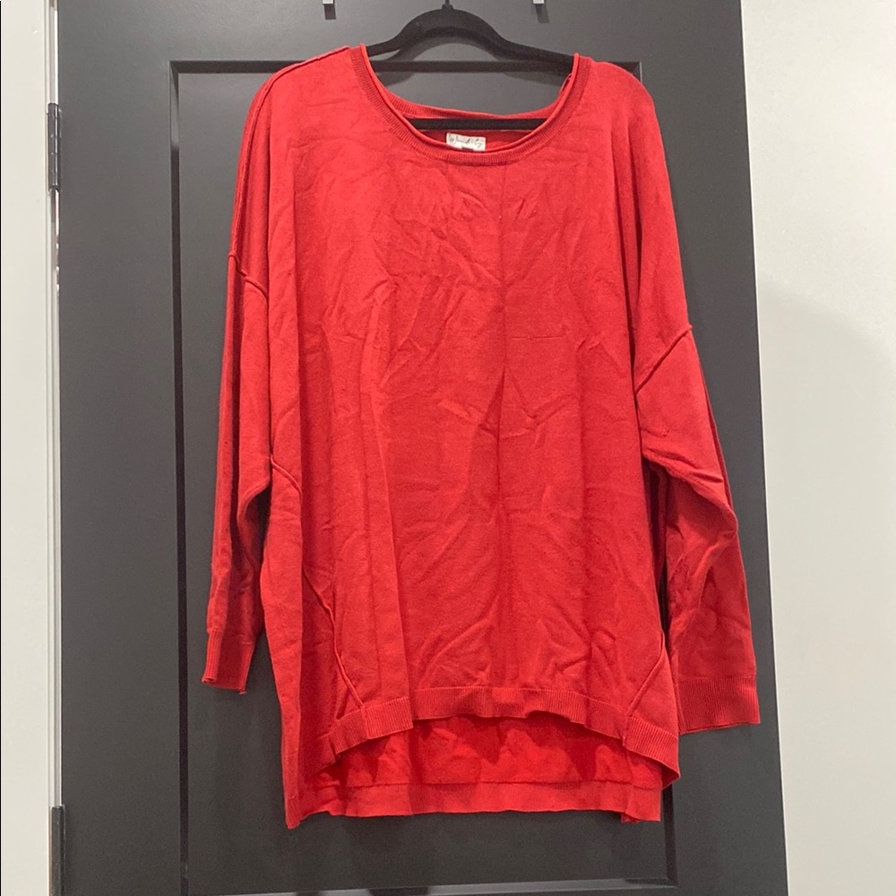 Wonderly Red Oversized 3/4 Sleeve Sweatshirt